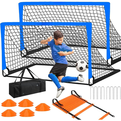 Soccer Goals for Backyard, 2 of 6 X 4 Ft Soccer Goal Set Soccer Net with 10 Soccer Cones, Agility Ladder & Carry Bag, Portable Soccer Equipment.