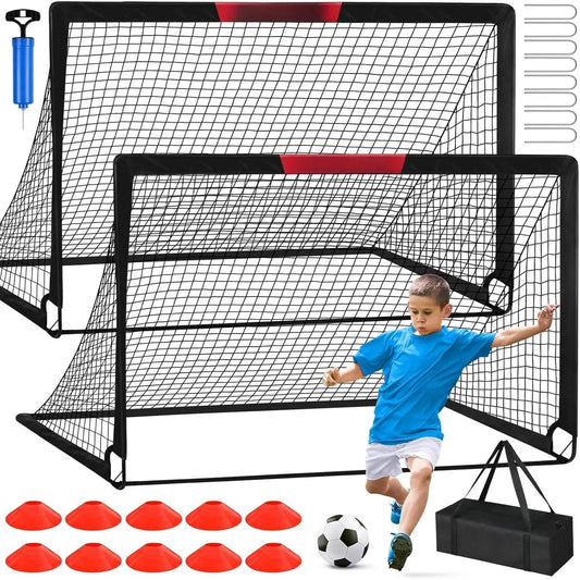 Soccer Goal, 2 of 6'X4' Soccer Goals for Backyard Set, Portable Pop up Soccer Net, Practice Soccer Equipment with Ball, Cones for ,Youth Outdoor Yard Play