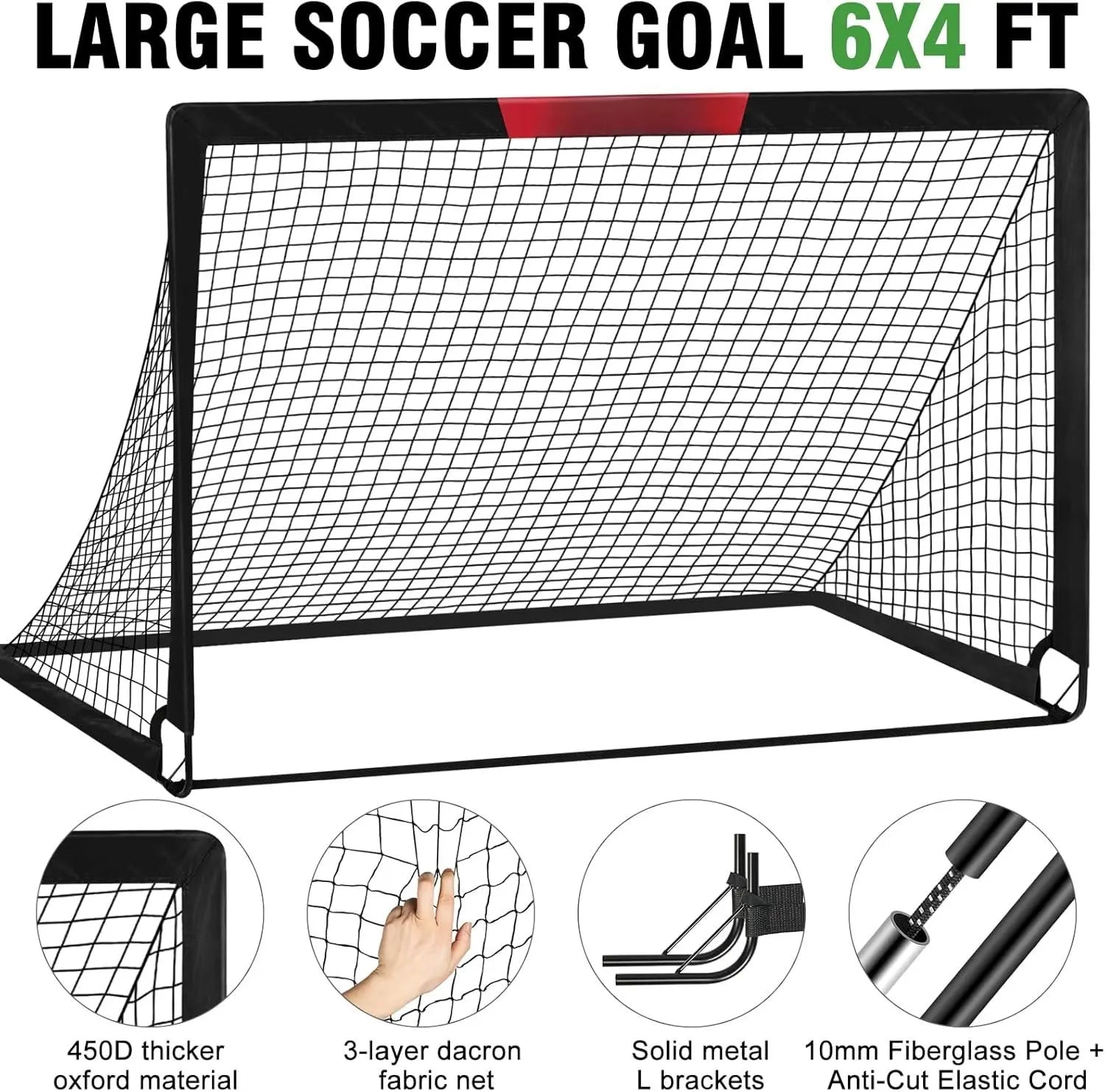Soccer Goal, 2 of 6'X4' Soccer Goals for Backyard Set, Portable Pop up Soccer Net, Practice Soccer Equipment with Ball, Cones for ,Youth Outdoor Yard Play