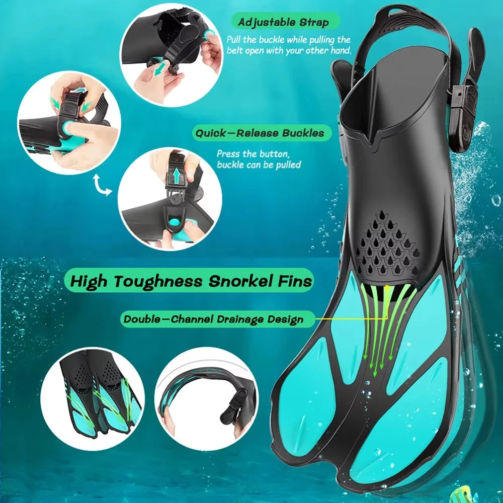 Adjustable Snorkel Fins for Adults and Teens Soft Silicone Diving Fins Comfortable Breathable Swim Fins for Snorkeling Diving