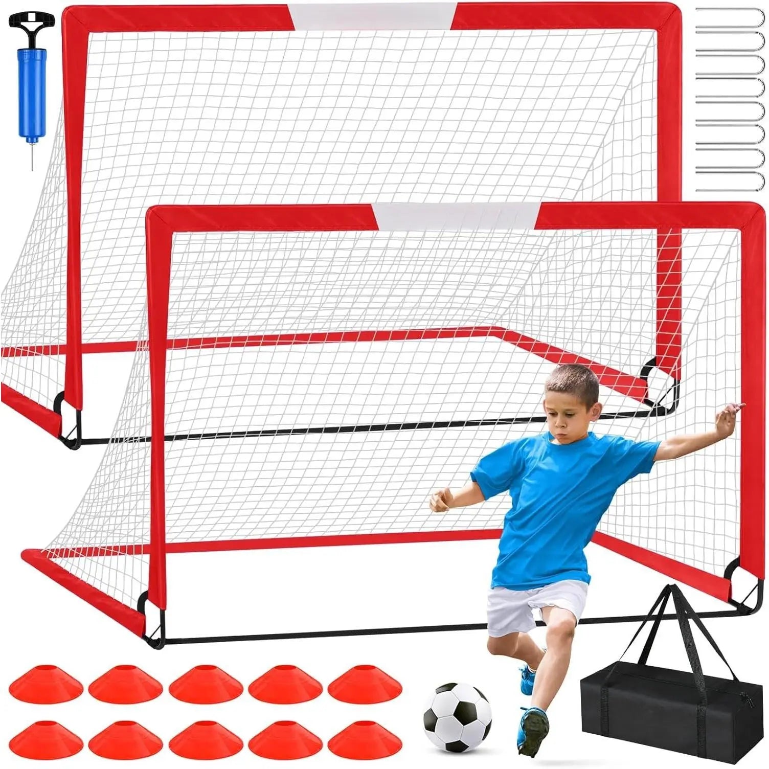 Soccer Goal, 2 of 6'X4' Soccer Goals for Backyard Set, Portable Pop up Soccer Net, Practice Soccer Equipment with Ball, Cones for ,Youth Outdoor Yard Play