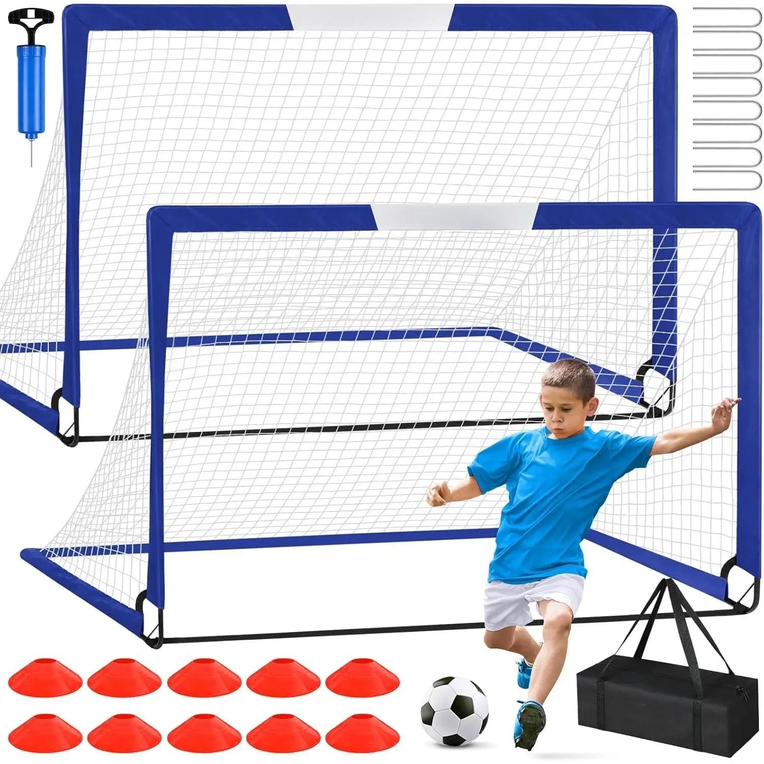 Soccer Goal, 2 of 6'X4' Soccer Goals for Backyard Set, Portable Pop up Soccer Net, Practice Soccer Equipment with Ball, Cones for ,Youth Outdoor Yard Play