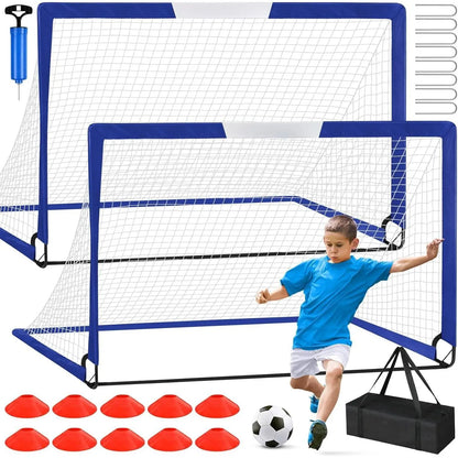 Soccer Goal, 2 of 6'X4' Soccer Goals for Backyard Set, Portable Pop up Soccer Net, Practice Soccer Equipment with Ball, Cones for ,Youth Outdoor Yard Play