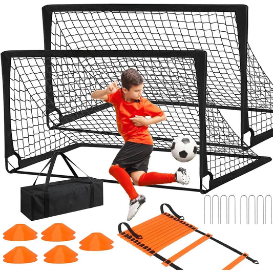 Soccer Goals for Backyard, 2 of 6 X 4 Ft Soccer Goal Set Soccer Net with 10 Soccer Cones, Agility Ladder & Carry Bag, Portable Soccer Equipment.