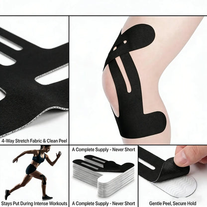 Precut Kinesiology Tape for Knees, 20 Pcs Sport Tape- Knee Support & Stability, Knee Pain Relief Athletic Tape - Waterproof & Elastic, Breathable Hypoallergenic Latex-Free Tape Professional Cotton Knee Tape