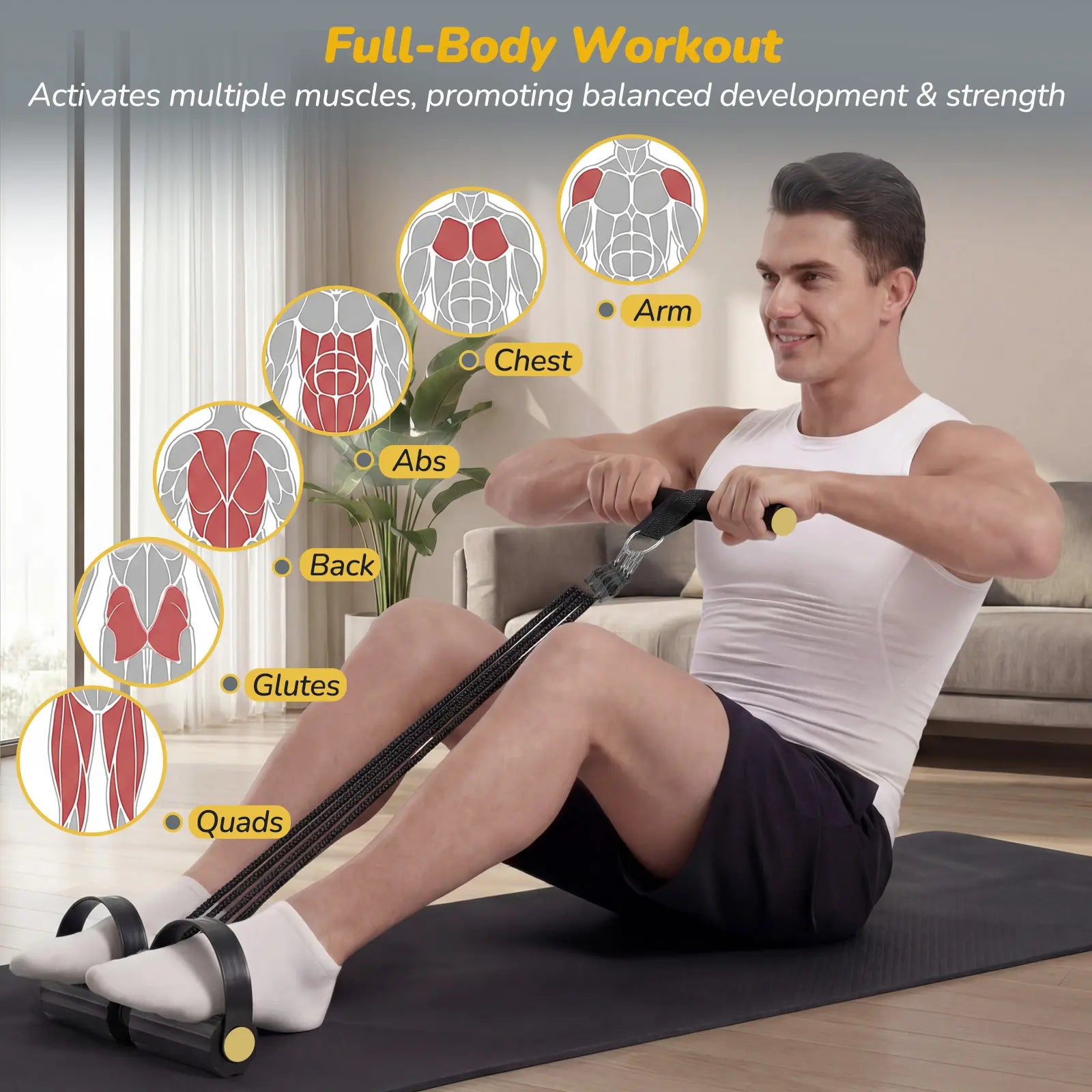 Pedal Resistance Bands with Handles Addwin L10 Multifunctional Full-Body Workout Kit for Home Fitness, Portable Exercise Bands with Handles & Ankle Straps,Adjustable Resistance,Exercise Sit-Ups, Yoga, Abdominal Training