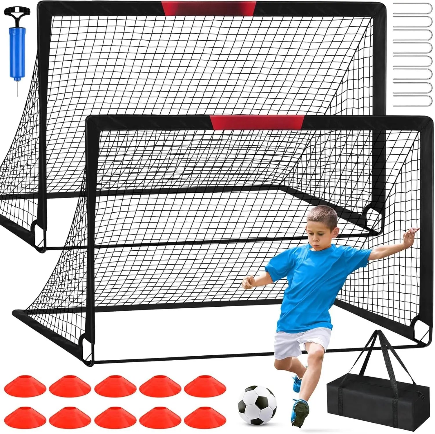 Soccer Goal, 2 of 6'X4' Soccer Goals for Backyard Set, Portable Pop up Soccer Net, Practice Soccer Equipment with Ball, Cones for ,Youth Outdoor Yard Play