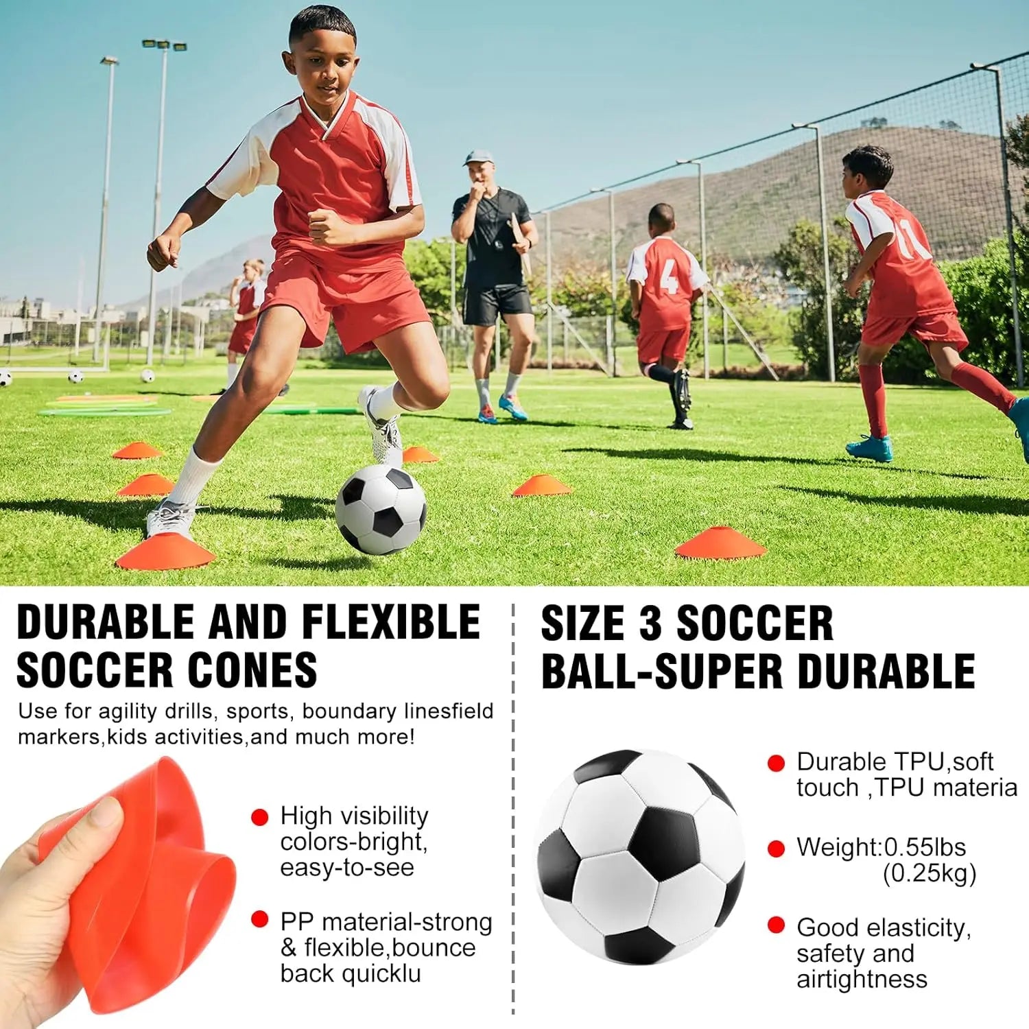 Soccer Goal, 2 of 6'X4' Soccer Goals for Backyard Set, Portable Pop up Soccer Net, Practice Soccer Equipment with Ball, Cones for ,Youth Outdoor Yard Play