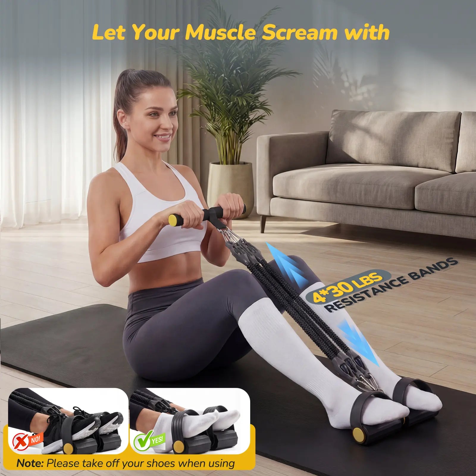 Pedal Resistance Bands with Handles Addwin L10 Multifunctional Full-Body Workout Kit for Home Fitness, Portable Exercise Bands with Handles & Ankle Straps,Adjustable Resistance,Exercise Sit-Ups, Yoga, Abdominal Training