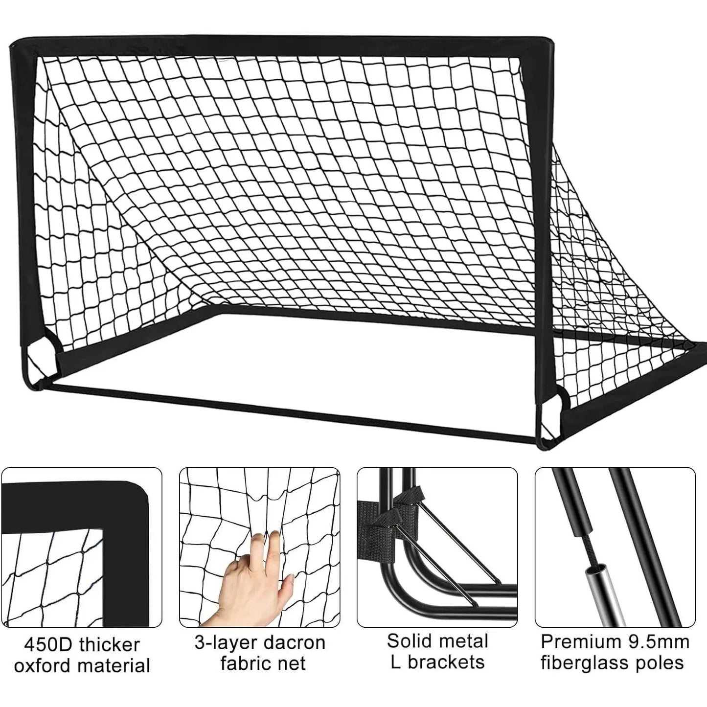 Soccer Goals for Backyard, 2 of 6 X 4 Ft Soccer Goal Set Soccer Net with 10 Soccer Cones, Agility Ladder & Carry Bag, Portable Soccer Equipment.
