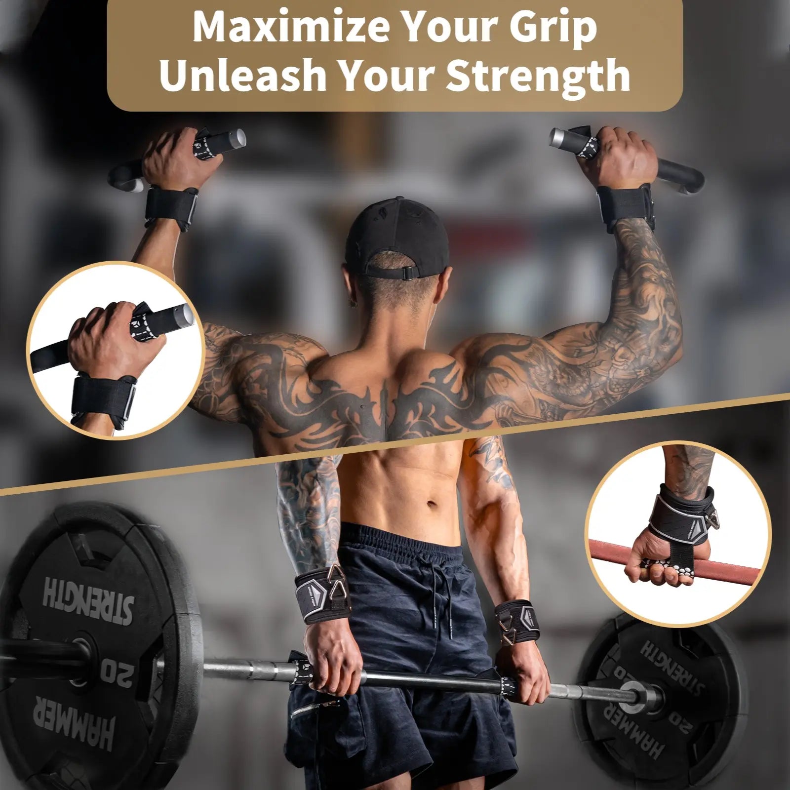 D-Ring Lifting Straps for Deadlift, Weightlifting Wrist Support Grips, 2-In-1 Straps with Metal D-Ring, Gym Bodybuilding Accessories