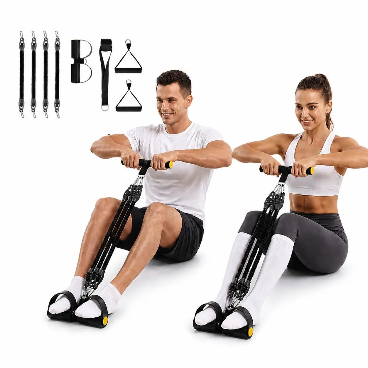 Pedal Resistance Bands with Handles Addwin L10 Multifunctional Full-Body Workout Kit for Home Fitness, Portable Exercise Bands with Handles & Ankle Straps,Adjustable Resistance,Exercise Sit-Ups, Yoga, Abdominal Training