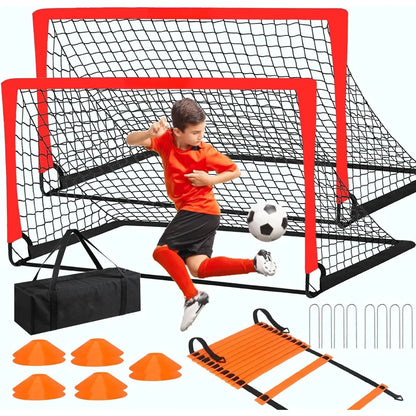 Soccer Goals for Backyard, 2 of 6 X 4 Ft Soccer Goal Set Soccer Net with 10 Soccer Cones, Agility Ladder & Carry Bag, Portable Soccer Equipment.