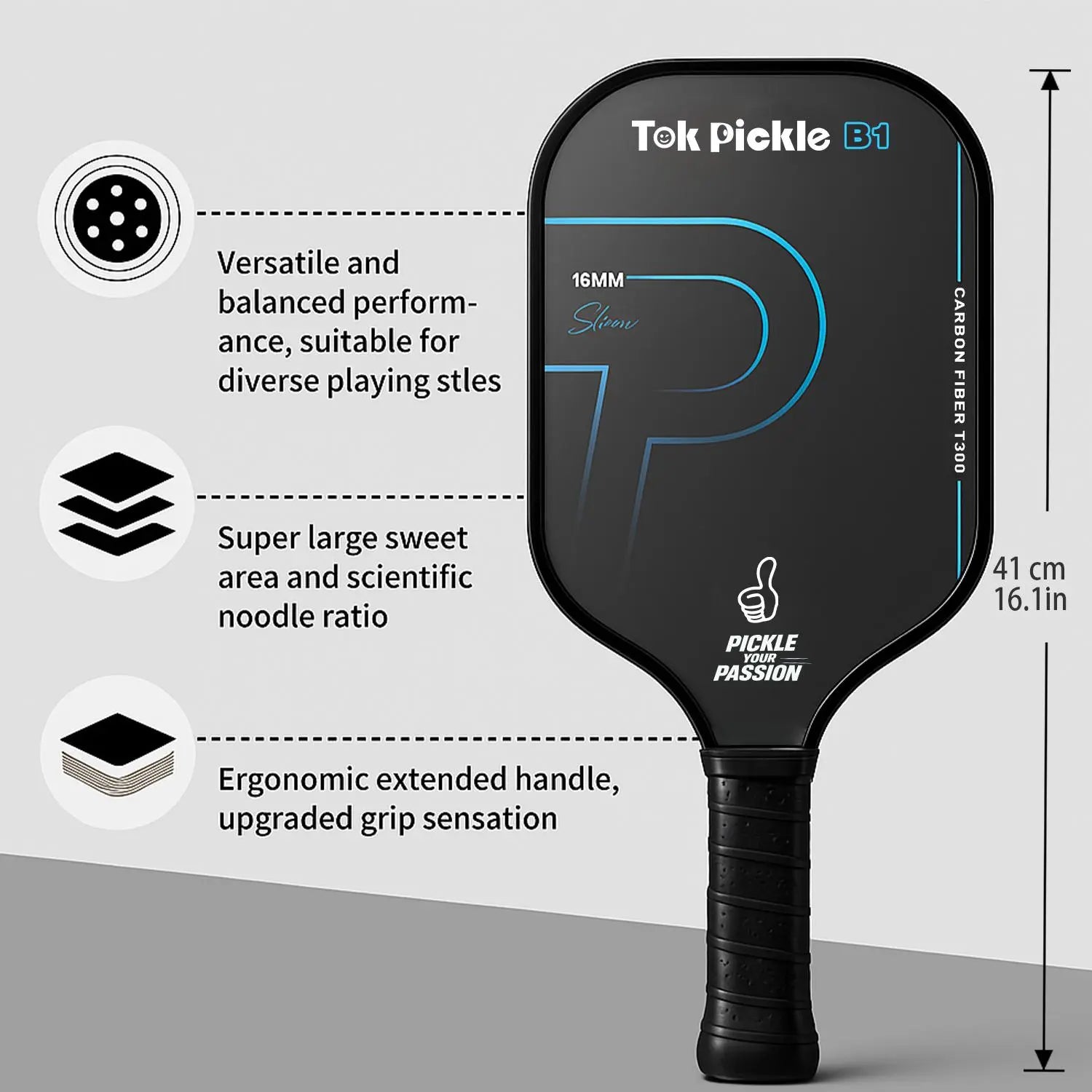 Tok Pickle T300 Carbon Fiber Pickleball Paddle Set - Includes 2 Wide Body Paddles with Large Sweet Spot, 4 Balls, and Carry Bag for Beginners and Family Players