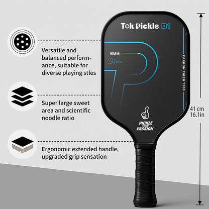 Tok Pickle T300 Carbon Fiber Pickleball Paddle Set - Includes 2 Wide Body Paddles with Large Sweet Spot, 4 Balls, and Carry Bag for Beginners and Family Players