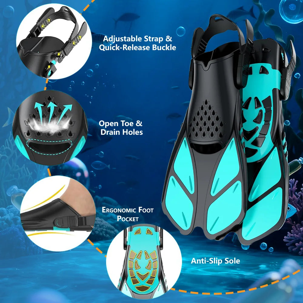 Adjustable Snorkel Fins for Adults and Teens Soft Silicone Diving Fins Comfortable Breathable Swim Fins for Snorkeling Diving