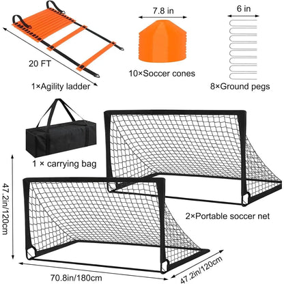 Soccer Goals for Backyard, 2 of 6 X 4 Ft Soccer Goal Set Soccer Net with 10 Soccer Cones, Agility Ladder & Carry Bag, Portable Soccer Equipment.