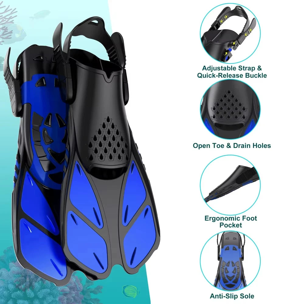 Adjustable Snorkel Fins for Adults and Teens Soft Silicone Diving Fins Comfortable Breathable Swim Fins for Snorkeling Diving