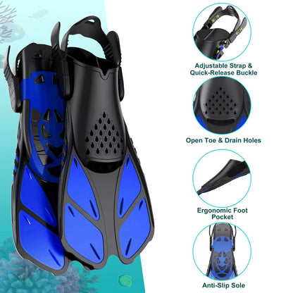 Adjustable Snorkel Fins for Adults and Teens Soft Silicone Diving Fins Comfortable Breathable Swim Fins for Snorkeling Diving