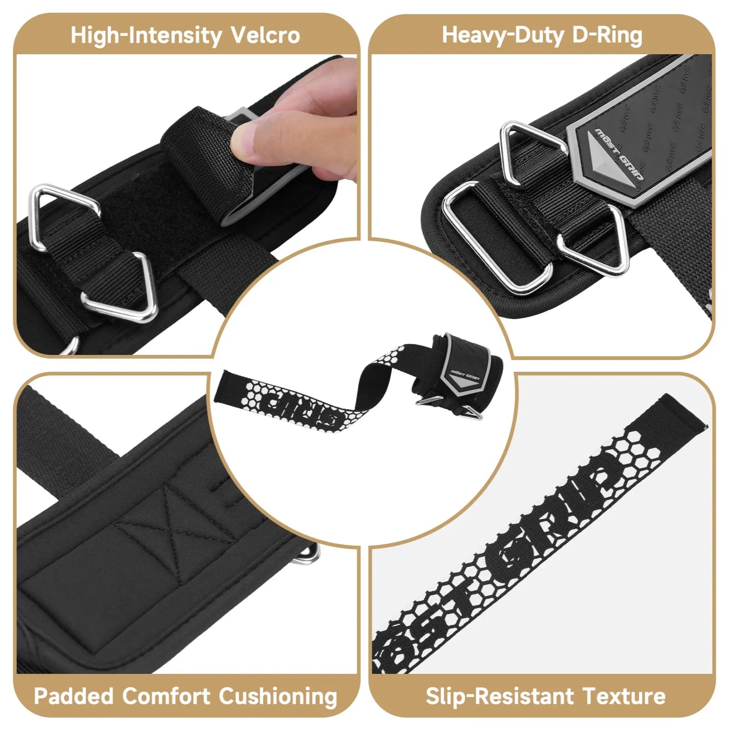 D-Ring Lifting Straps for Deadlift, Weightlifting Wrist Support Grips, 2-In-1 Straps with Metal D-Ring, Gym Bodybuilding Accessories